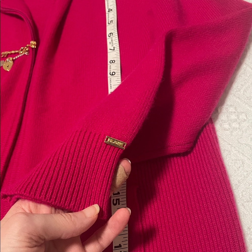 St. John Cashmere Fox Fur Trim knit sweater set cardigan & tank top mock neck - Picture 16 of 17